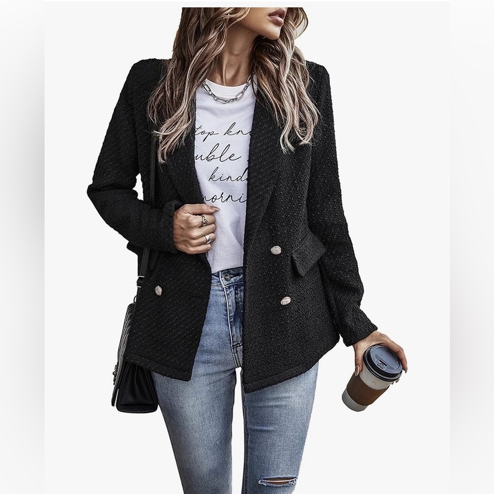 Women’s Pretty Garden Black Tweed Blazer Coat Size S